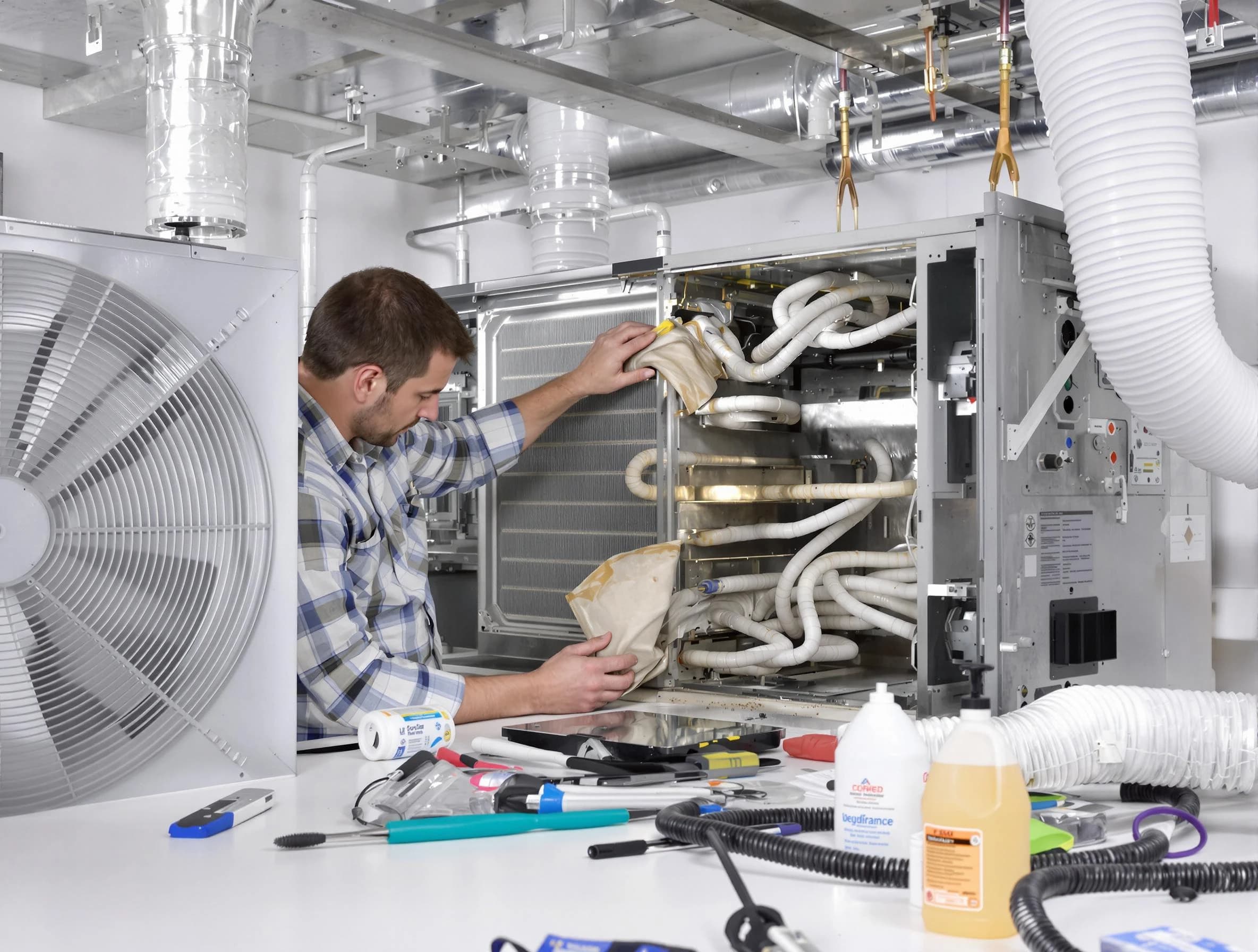 Pleasant Grove Air Duct Cleaning specialist performing precision AC coil cleaning in Pleasant Grove