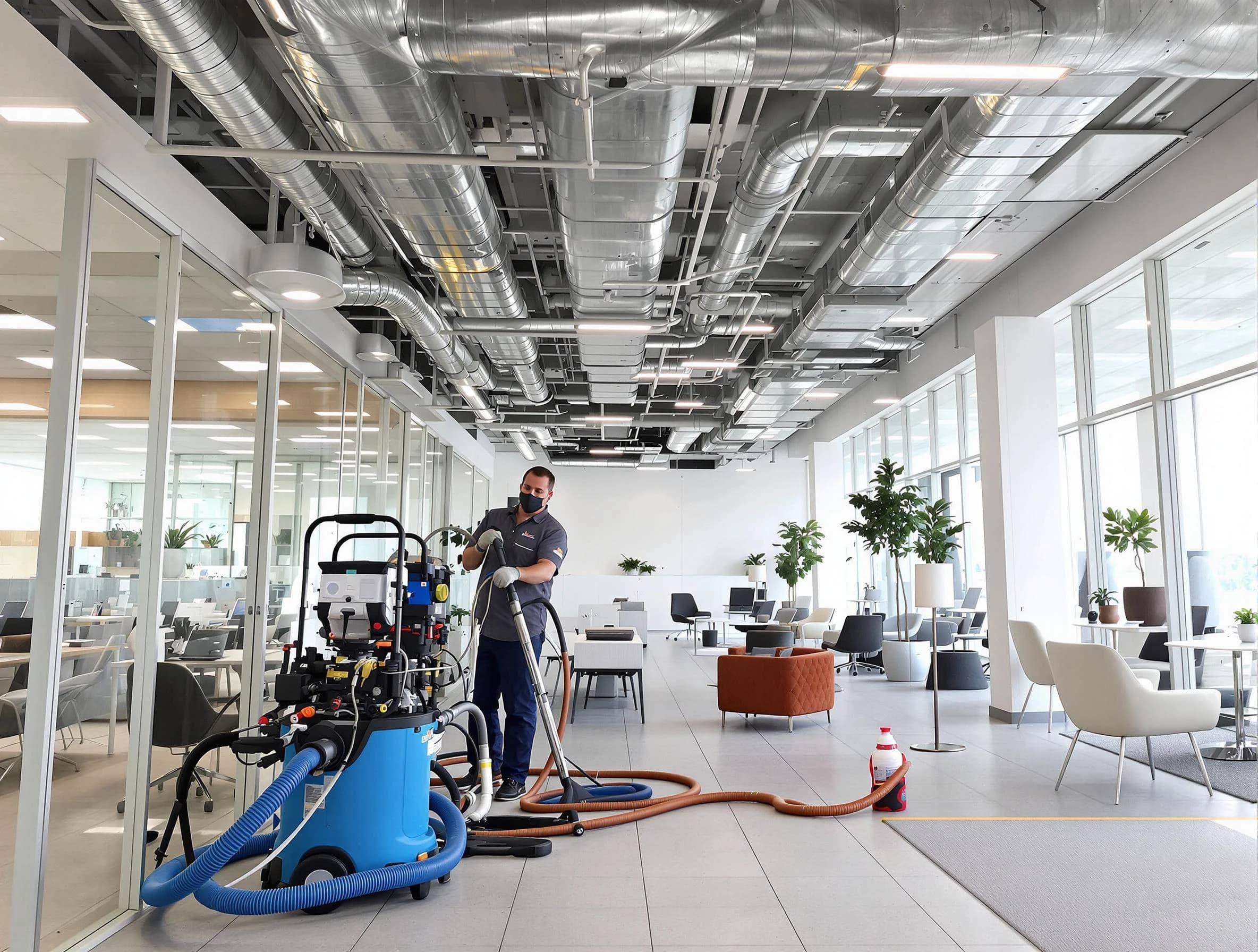 Pleasant Grove Air Duct Cleaning team conducting comprehensive commercial duct cleaning at a business location in Pleasant Grove