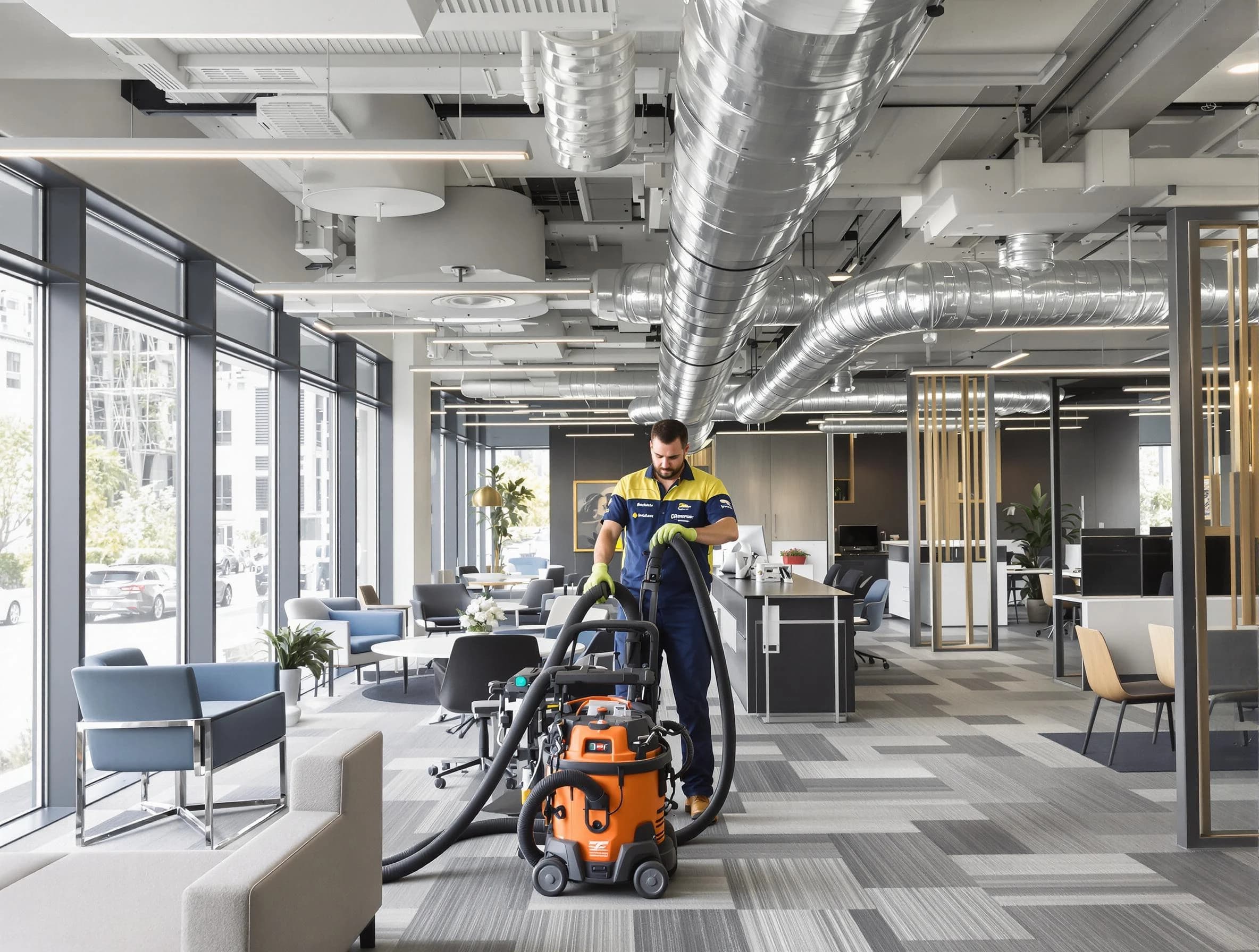 Pleasant Grove Air Duct Cleaning team performing thorough commercial duct cleaning at a Pleasant Grove business center