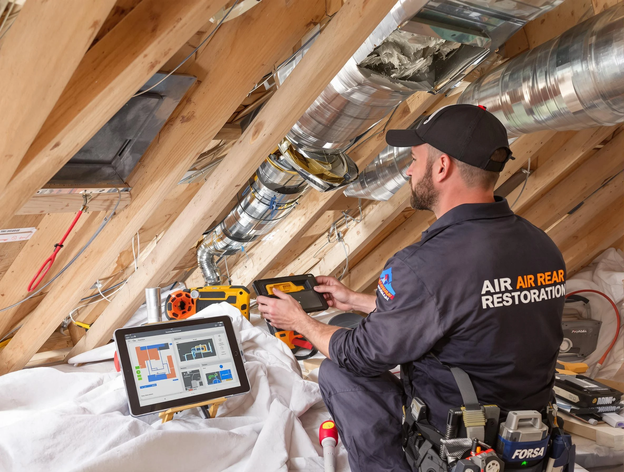 Pleasant Grove Air Duct Cleaning technician performing precise duct repair work in Pleasant Grove