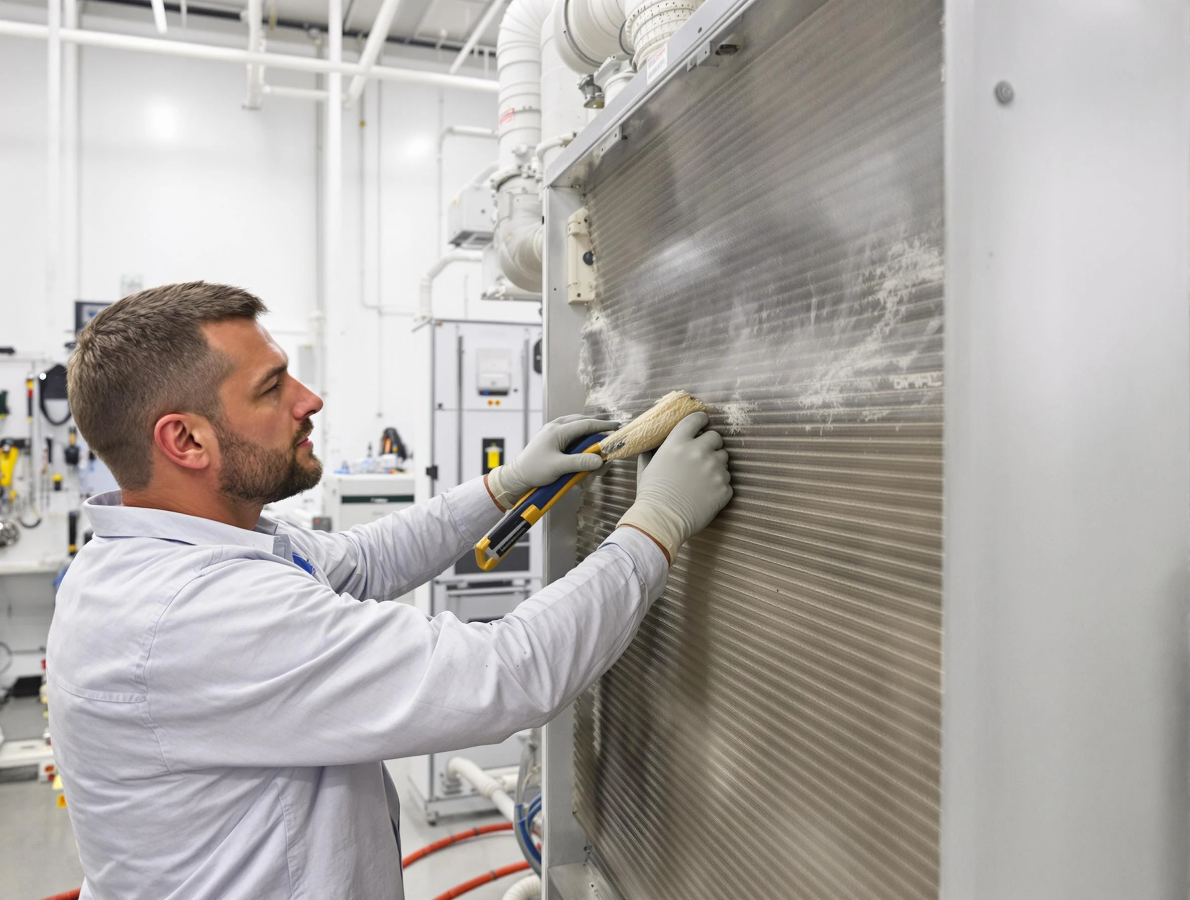 Pleasant Grove Air Duct Cleaning technician performing precision commercial coil cleaning at a Pleasant Grove business