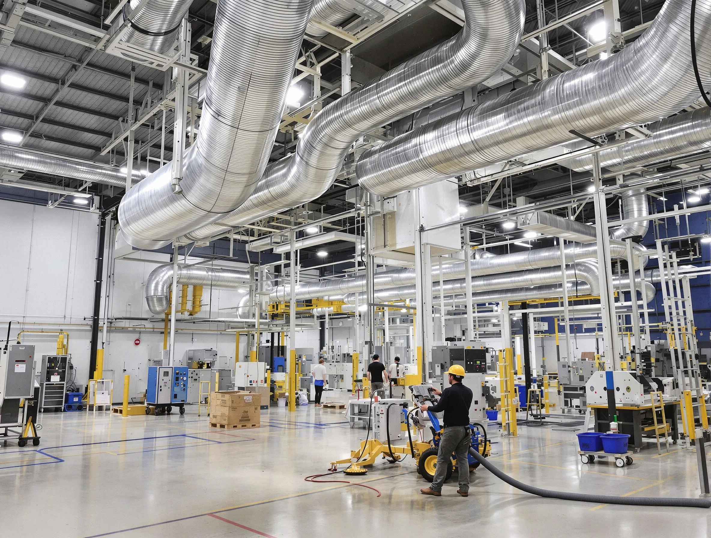 Pleasant Grove Air Duct Cleaning team performing comprehensive industrial duct cleaning at a large facility in Pleasant Grove